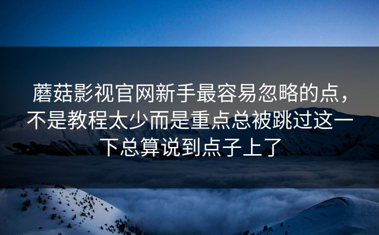 蘑菇影视官网新手最容易忽略的点，不是教程太少而是重点总被跳过这一下总算说到点子上了